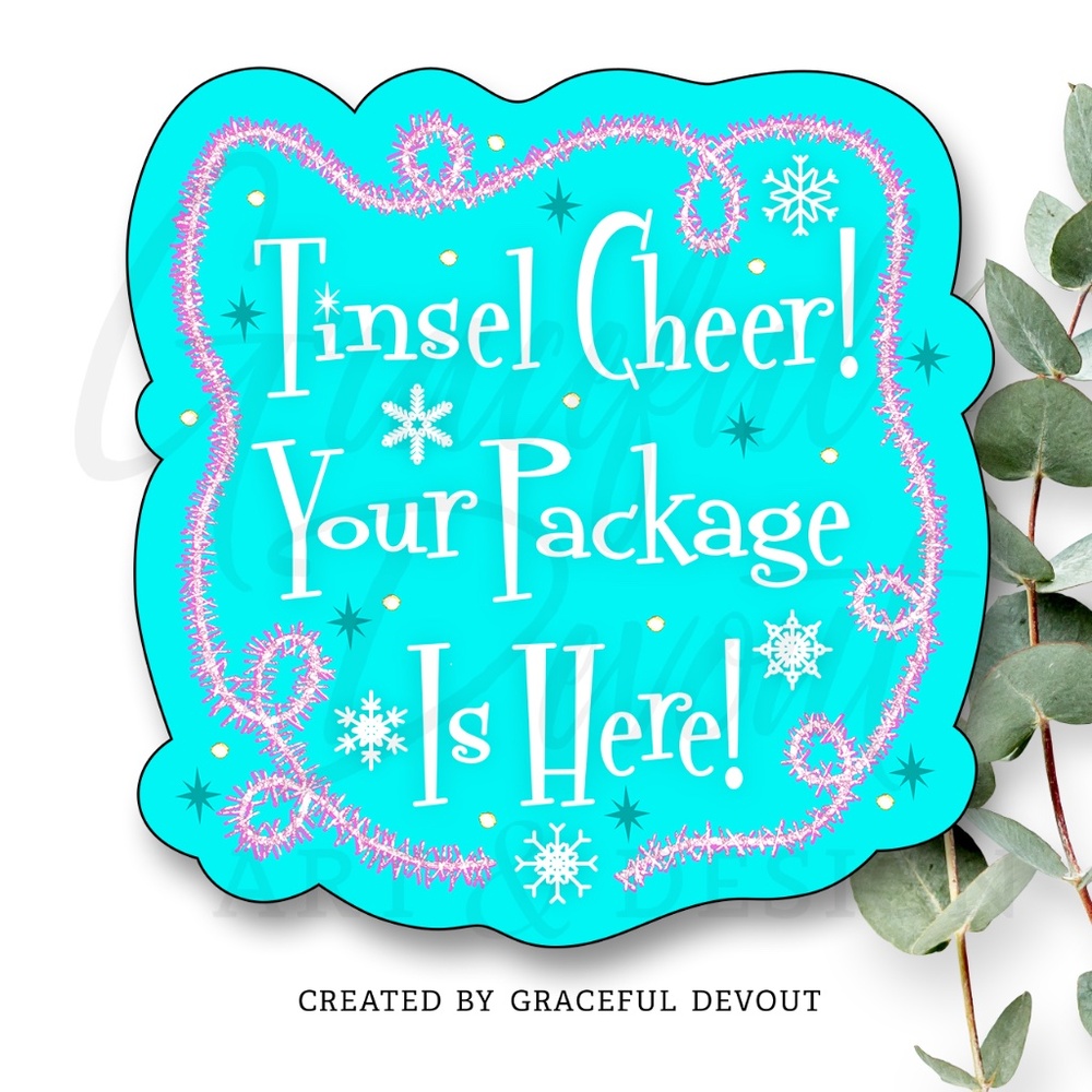 Tinsel Cheer Your Package Is Here! -2" (inches) (96ct.) Stickers